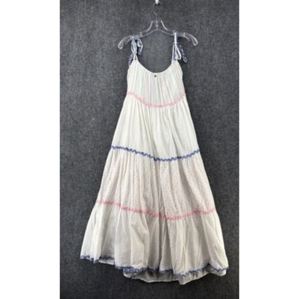 Z&L White Striped Boho Maxi Dress Womens Small Tie Straps Coquette Fairycore - Picture 3 of 11